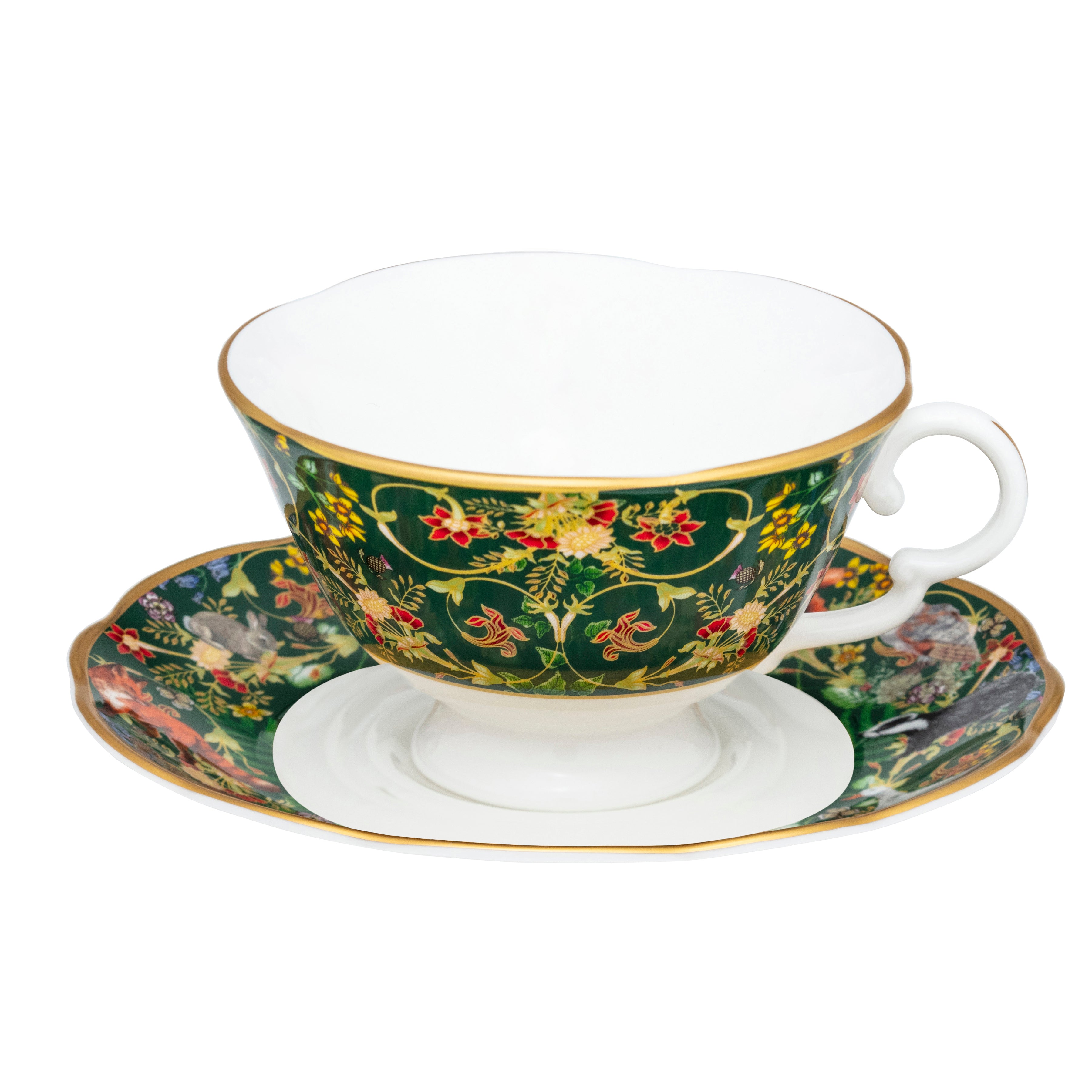 ★人気★/チャイニーズタイガー/Cup&Saucer/グリーン Woodland Wildlife Teacup & Saucer – HALCYON DAYS