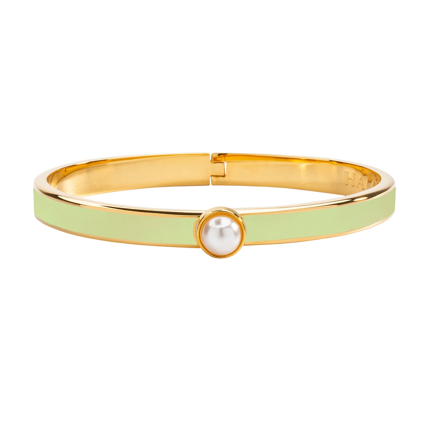 Skinny Cabochon Pearl Meadow & Gold Bangle Halcyon Days