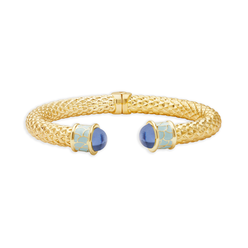 Minoan Torque Hinged Bangle in Forget-me-Not Blue & Gold