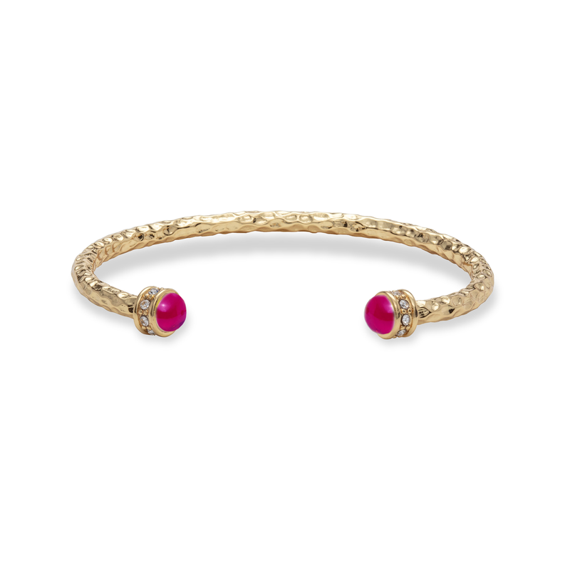Hammered Torque Bangle in Pink Tourmaline & Gold