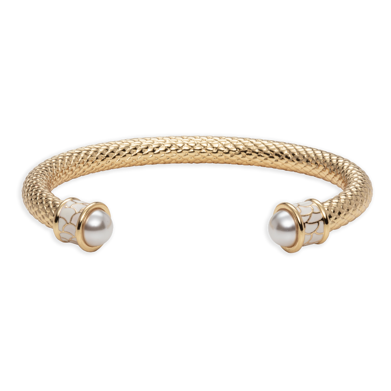 Salamander Torque Pearl & Gold Bangle
