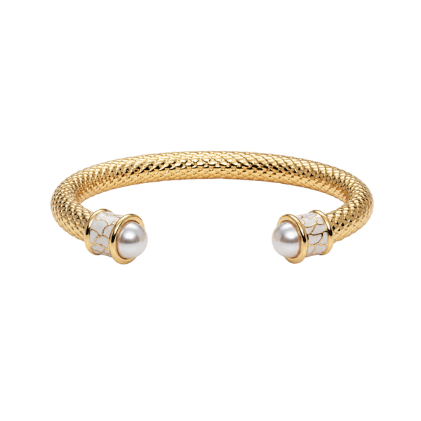 Salamander Torque Bangle in Pearl & Gold