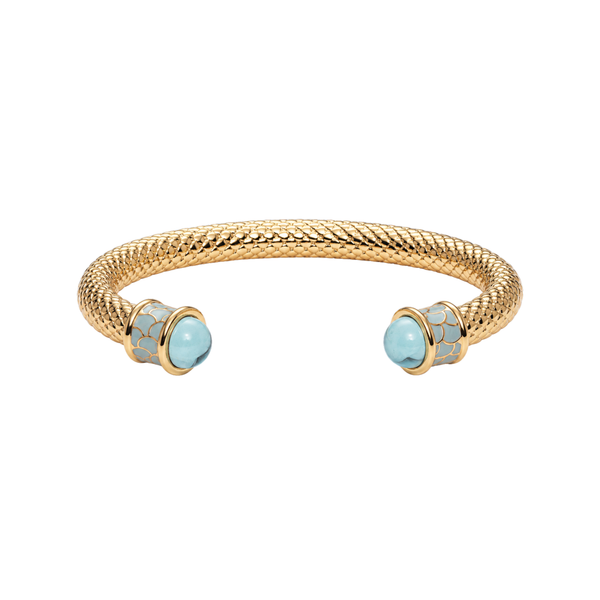 Salamander Torque Bangle in Aquamarine & Gold