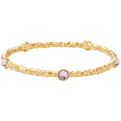 Cabochon Rose Quartz & Gold Push-On Bangle