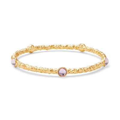 Cabochon Rose Quartz & Gold Push-On Bangle
