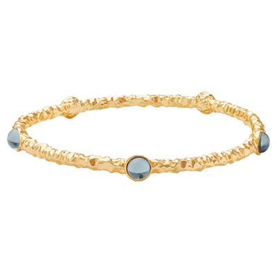 Cabochon Aquamarine & Gold Push-On Bangle