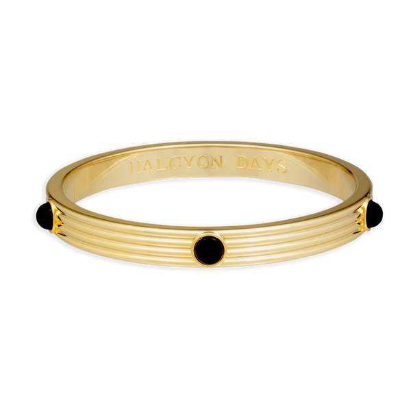 Ribbed Cabochon Push-on Bangle in Black
