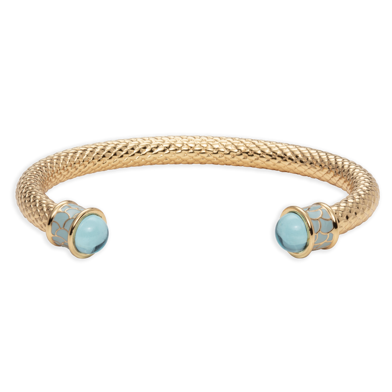 Salamander Torque Aquamarine & Gold Bangle