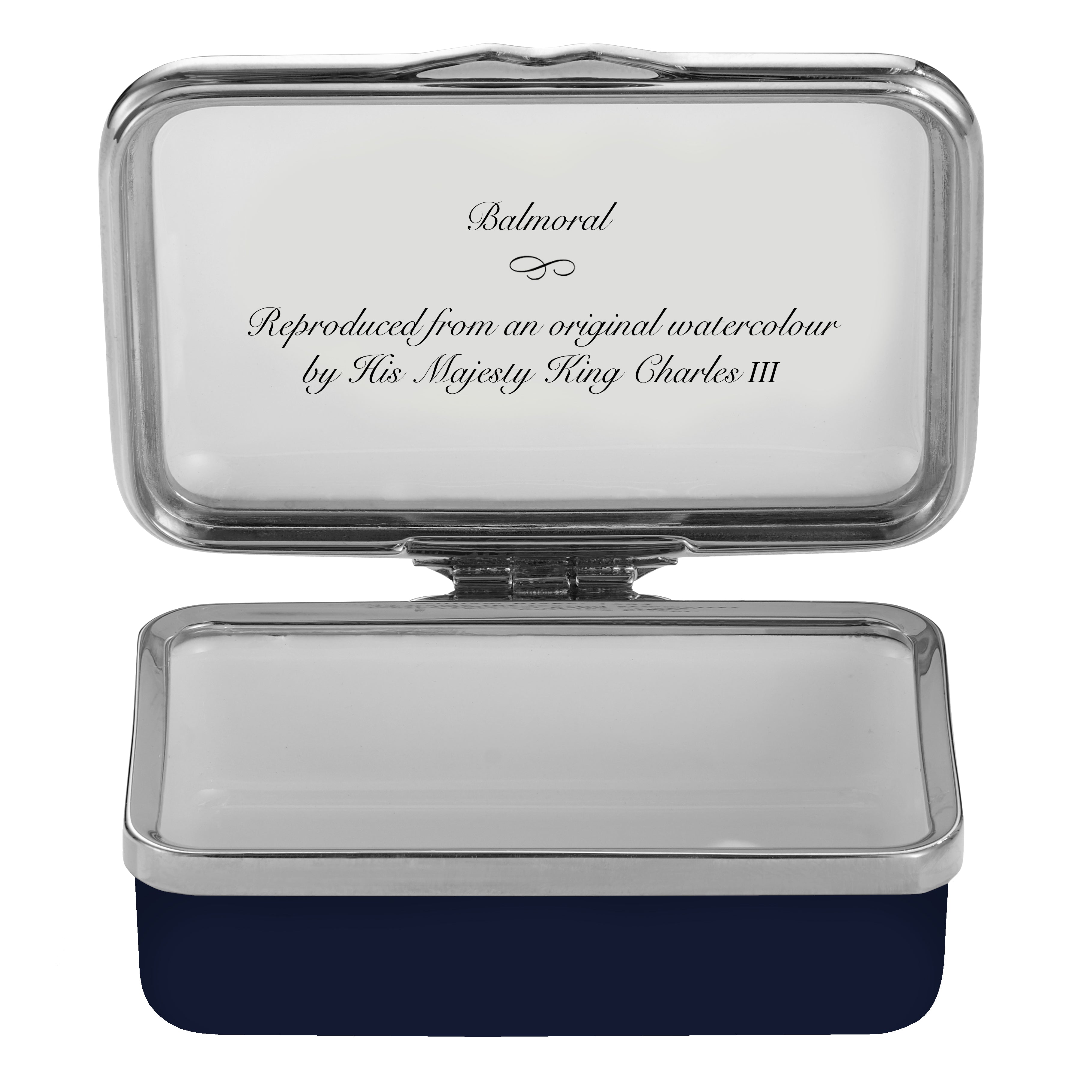 Balmforth Box HM King's Watercolour - Balmoral Castle Enamel Box – HALCYON DAYS
