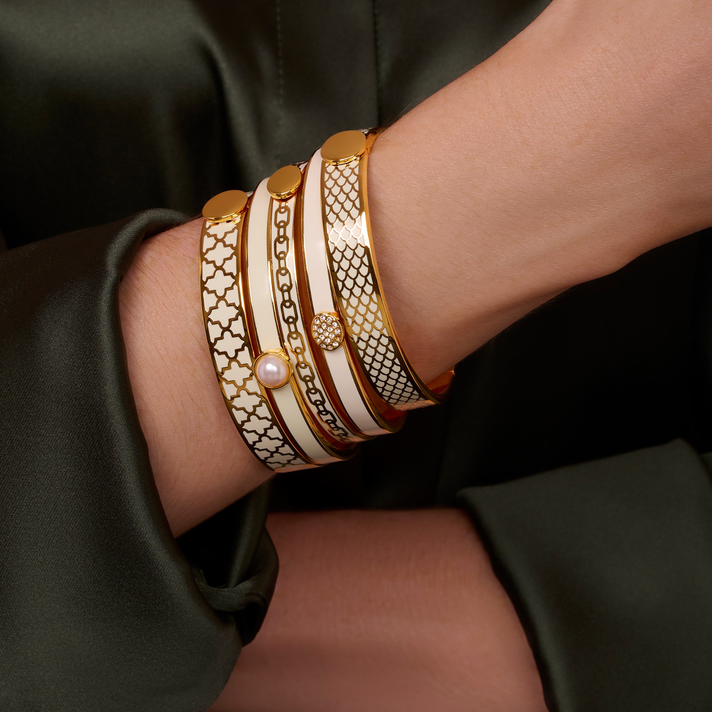 Skinny Chain Cream Gold Bangle Halcyon Days Halcyon Days