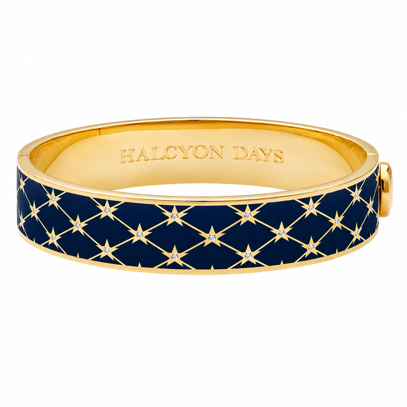 Star Sparkle Trellis Hinged Bangle in Estate Blue & Gold
