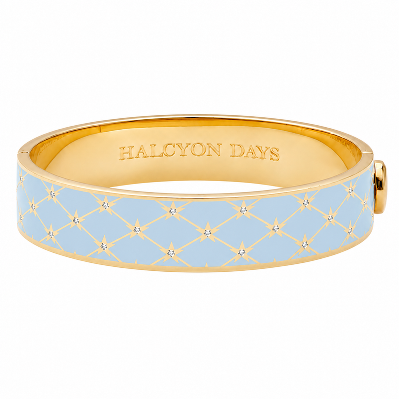 Star Sparkle Trellis Hinged Bangle in Forget-Me-Not Blue & Gold