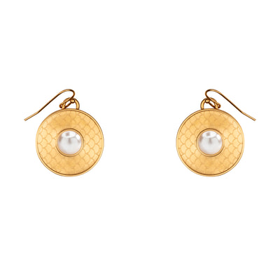 Salamander Cabochon Pearl & Gold Earrings
