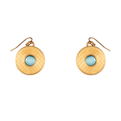 Salamander Cabochon Aquamarine & Gold Earrings