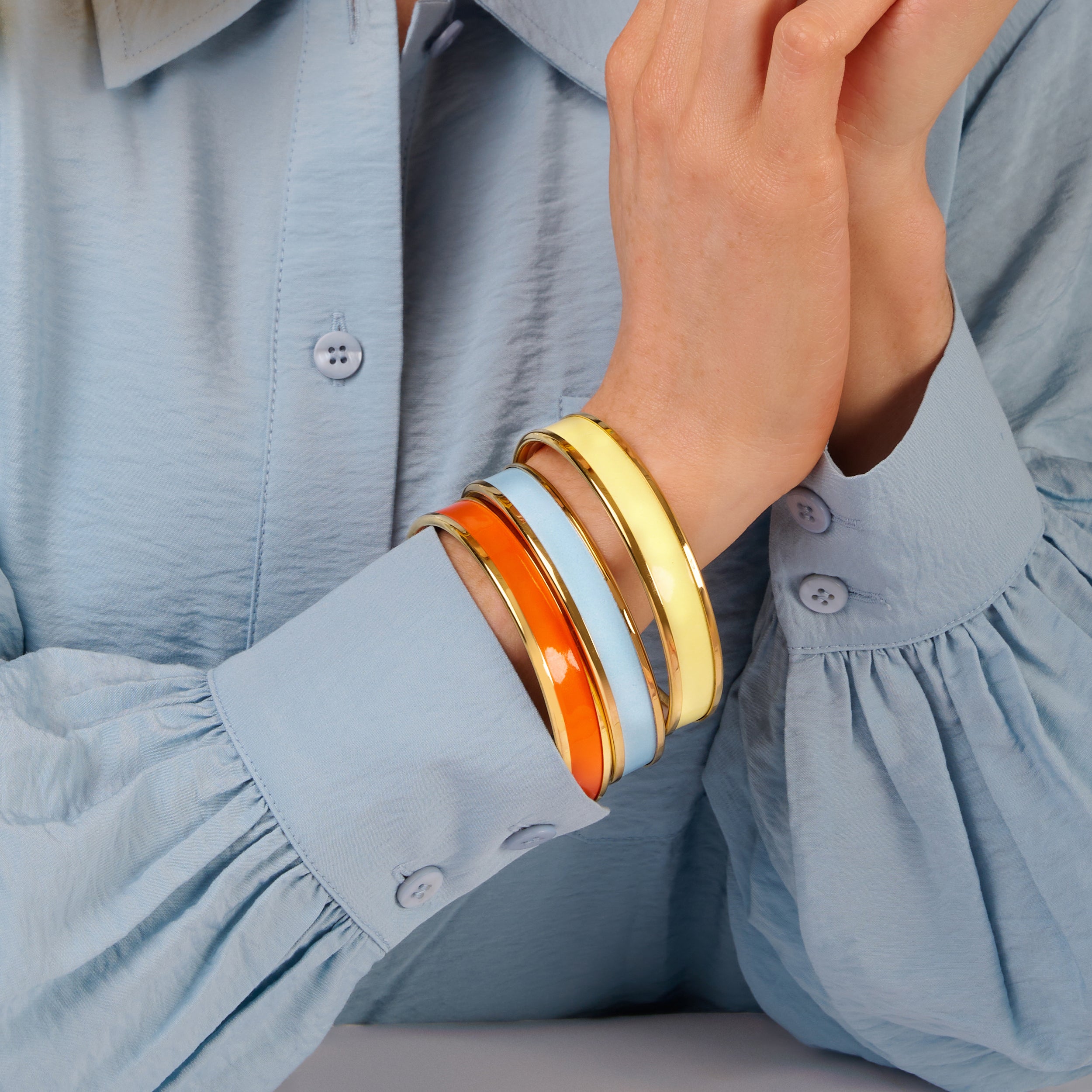 Enamel Bangle in Forget-Me-Not & Gold | Halcyon Days – HALCYON DAYS