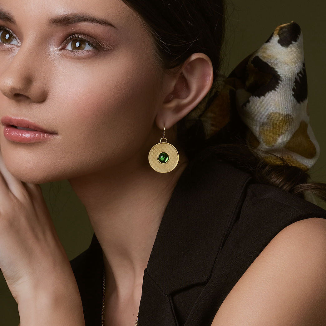 Salamander Cabochon Emerald Gold Earrings Halcyon Days