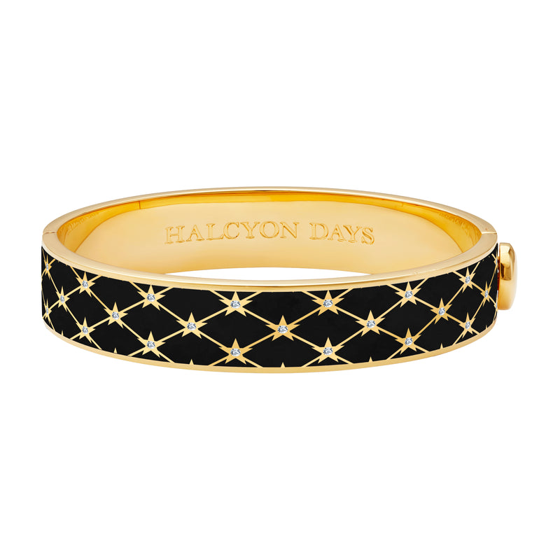 Star Sparkle Trellis Hinged Bangle in Black & Gold