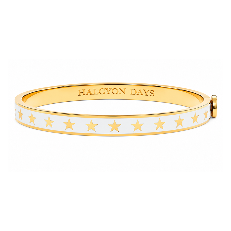 Skinny Star Hinged Bangle in Cream & Gold