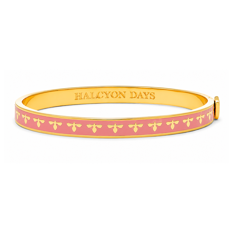 Skinny Bee  Hinged Bangle in Pale Pink & Gold