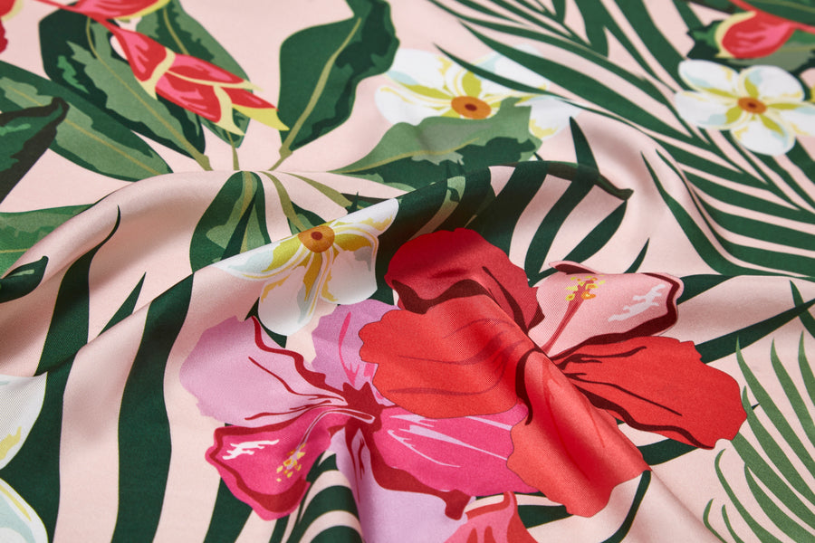 Tropical Flowers Pink Silk Scarf – Halcyon Days