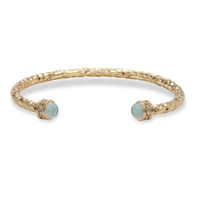Hammered Torque Aquamarine & Gold Bangle