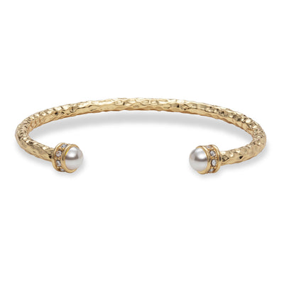 Hammered Torque Pearl & Gold Bangle