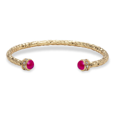 Hammered Torque Pink Tourmaline Gold Bangle