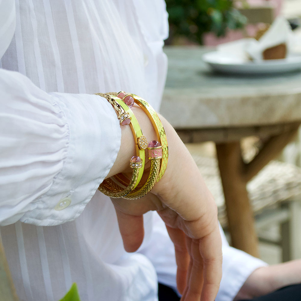Skinny Pave Button Buttercup Gold Bangle | Halcyon Days