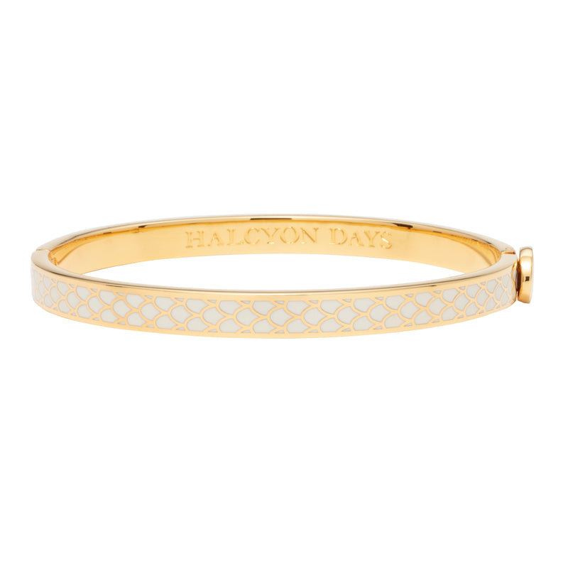 Skinny Salamander Hinged Bangle in Cream & Gold