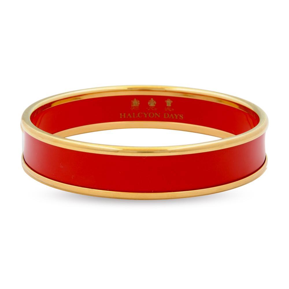 Women's enamel bangle in red with the Halcyon Days logo inside